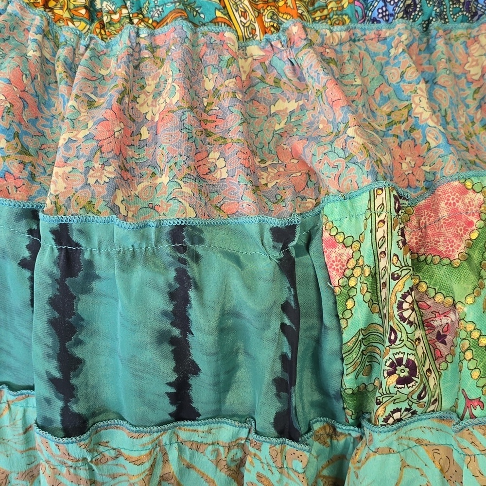 India  Boutique  Silk Hippie Boho Patchwork Maxi Tiered Skirt - Picture 8 of 12